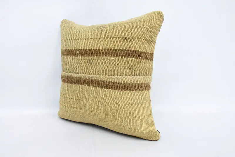 Boho Pillow, Authentic Cushion, Vintage Throw Pillow Cover, Cushion Cover, Pillow for Couch, Handmade Kilim Cushion, 16x16 Beige Cushion - 4