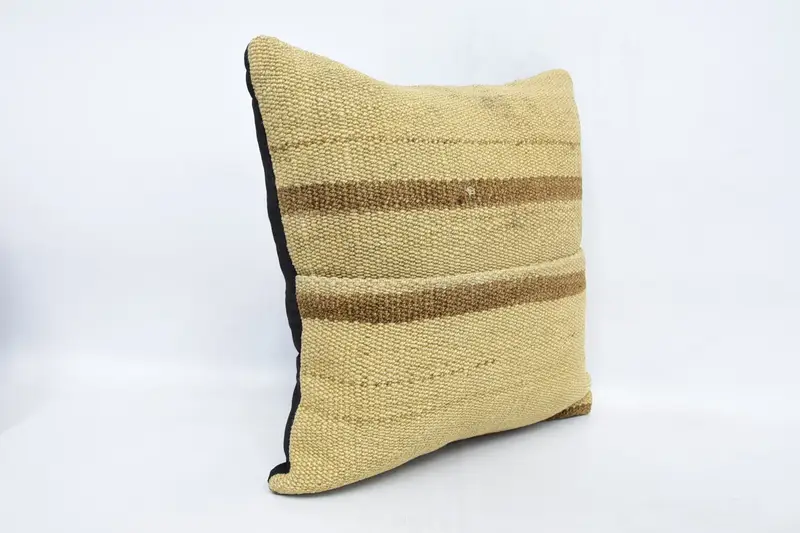 Boho Pillow, Authentic Cushion, Vintage Throw Pillow Cover, Cushion Cover, Pillow for Couch, Handmade Kilim Cushion, 16x16 Beige Cushion - 3