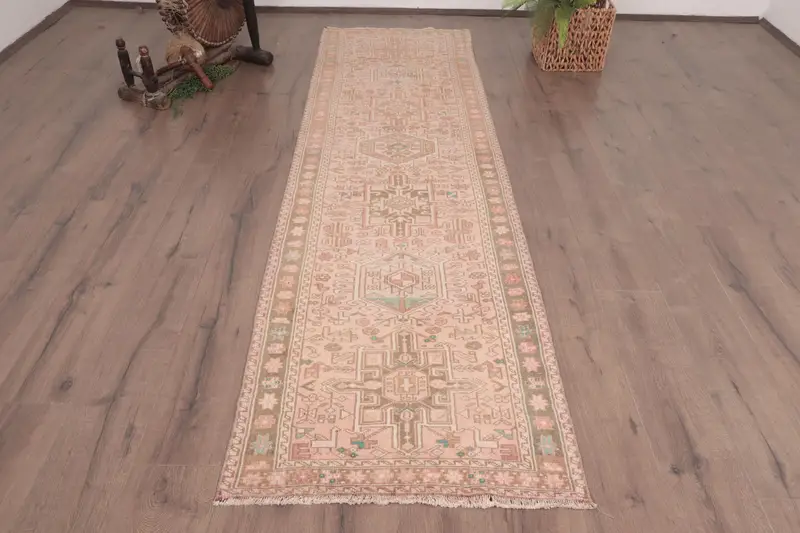 2.6x9.1 ft Vintage Runner Rug, Turkish Pink Oriental Rug - 1