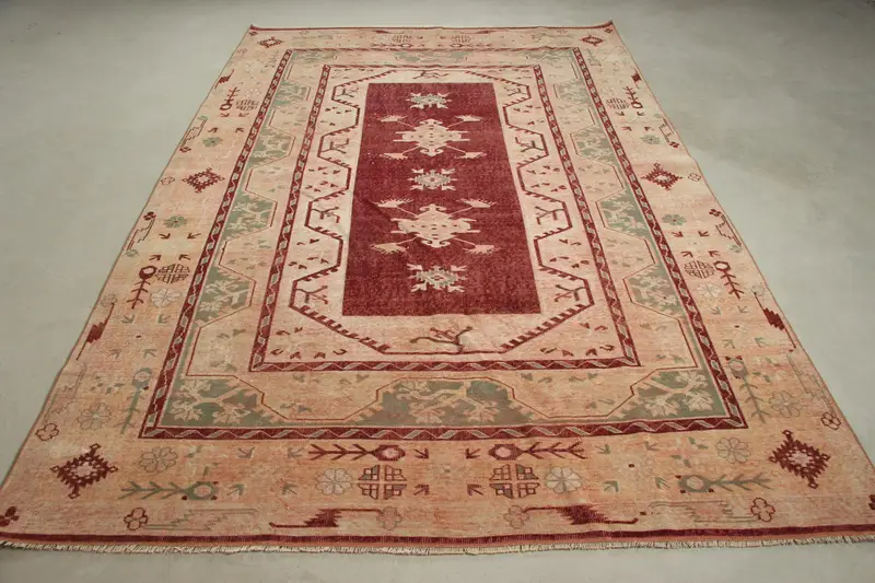 Vibrant Orange Rug, 6.4x9.7 ft with Purple Border