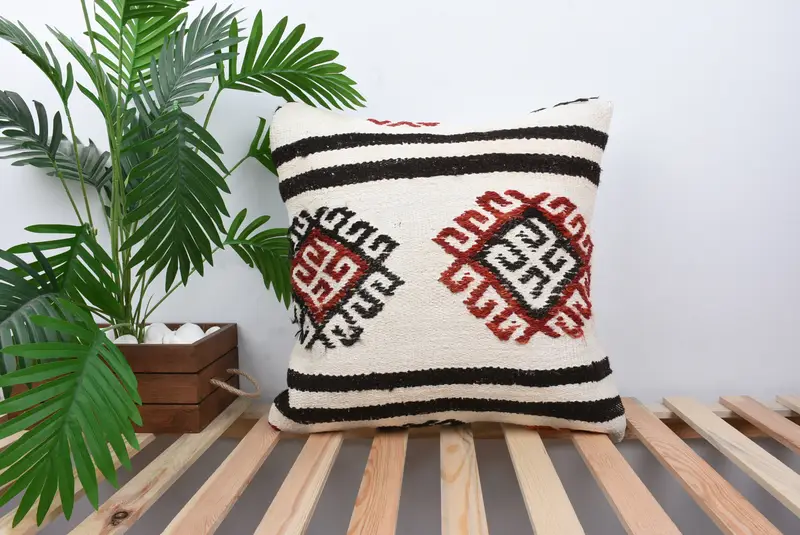 Kilim Cushion Sham, Turkish Kilim Pillow, Ikat Pillow Sham, Pillow, Home Decor Pillow, Art Deco Pillow, 20x20 White Pillow Cover - 1
