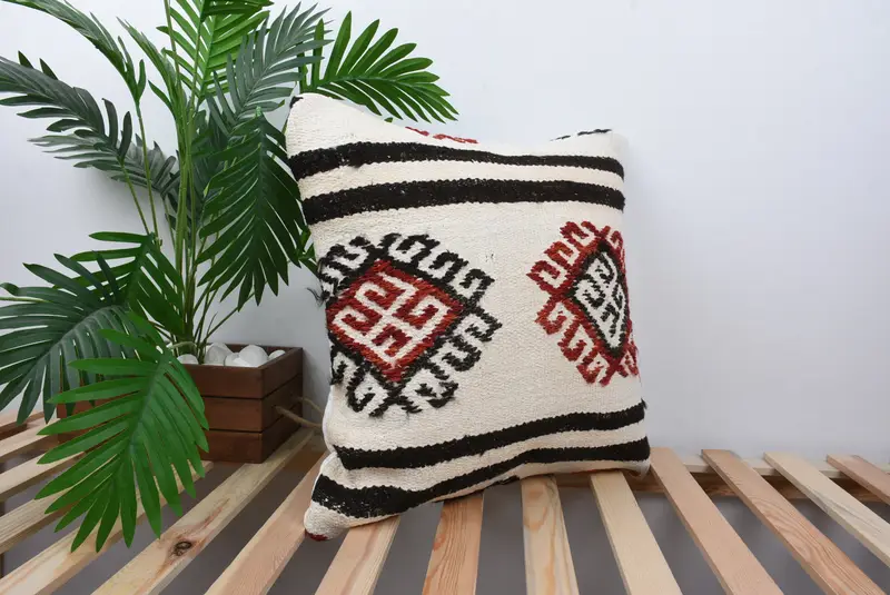 Kilim Cushion Sham, Turkish Kilim Pillow, Ikat Pillow Sham, Pillow, Home Decor Pillow, Art Deco Pillow, 20x20 White Pillow Cover - 4