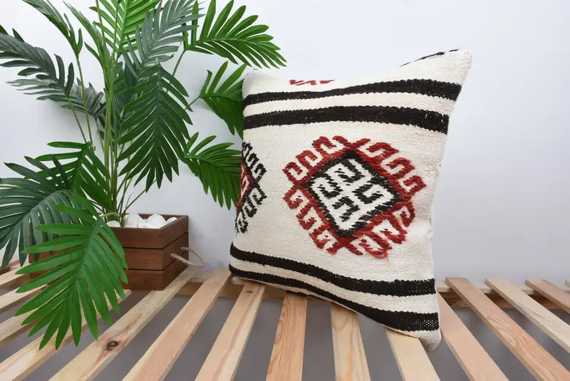 Kilim Cushion Sham, Turkish Kilim Pillow, Ikat Pillow Sham, Pillow, Home Decor Pillow, Art Deco Pillow, 20x20 White Pillow Cover - 5