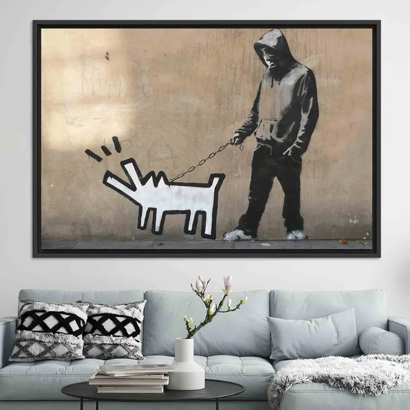 Artistic Banksy Dog Graffiti Canvas - Vibrant Printed Artwork