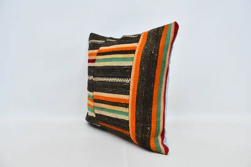 Vintage Kilim Pillow, 24x24 Brown Cushion Case, Vintage Kilim Throw Pillow, Pillow Sham, Cozy Throw Pillow, Interior Designer Pillow - 4