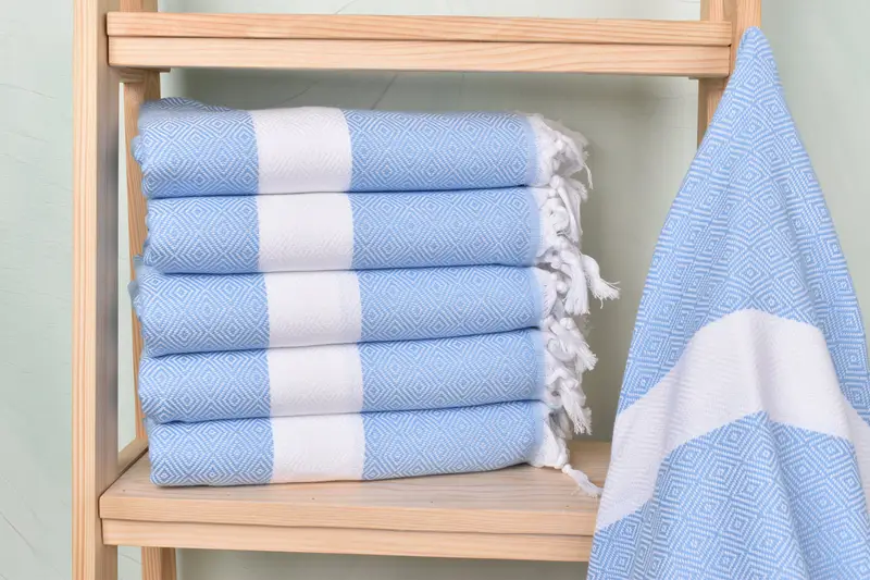 Beach Towel Light Blue Organic Cotton/Linen, 40x71 Inches