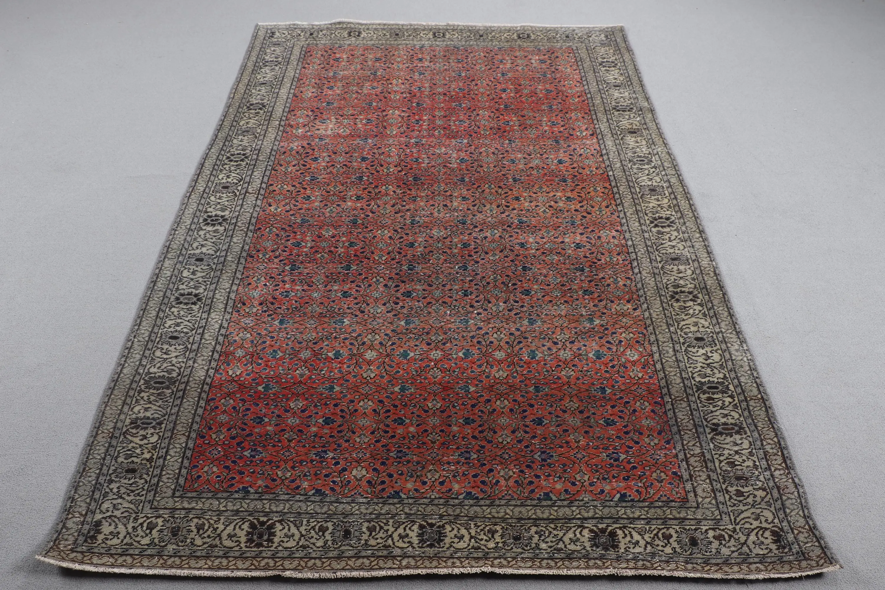 4.7x7 ft Turkish Rug, Red Oriental Vintage Rug Wool - 1
