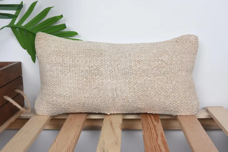 Turkish Kilim Pillow, Decorative Throw Pillow Cover, 8x16 Beige Cushion Case, Ethnical Kilim Rug Pillow, Pillow Case, Turkish Pillow - 1