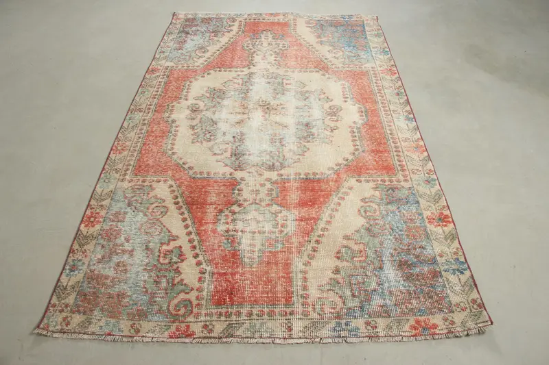 Red Abstract Rug, 4,3x7,2 ft Elegant Modern Decor