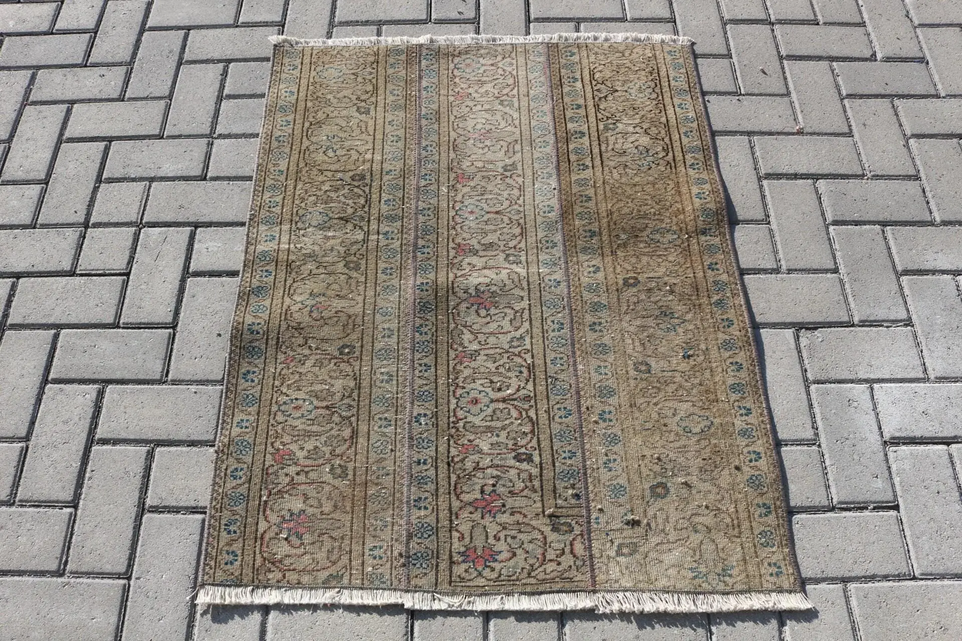 Vintage Turkish Rug, 2.8x3.5 ft Small Rug, Brown Blue Rug - 1