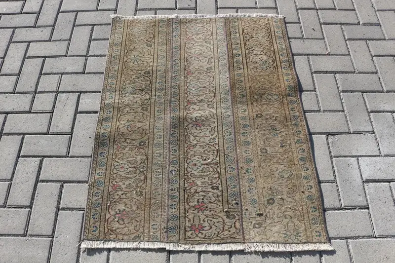 ブラウン & ブルー ペルシャ絨毯、2.8x3.5 フィート エレガントな装飾