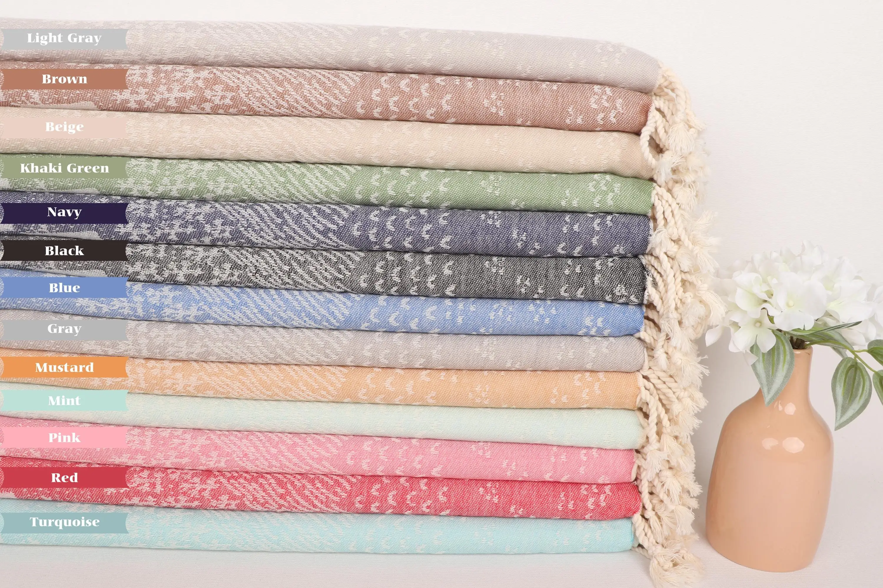 Turkish Towel Hand Towel Cotton Mountain Design, Beige, 18x36 Inches - 1