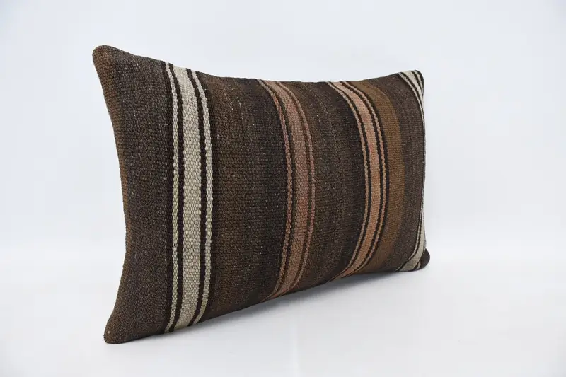 Pillow Sham, Interior Designer Pillow, Throw Kilim Pillow, Customized Pillow Case, 16x24 Brown Cushion Cover, Boho Pillow Sham Cover - 3