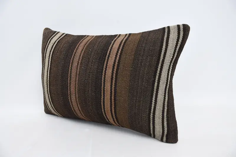 Pillow Sham, Interior Designer Pillow, Throw Kilim Pillow, Customized Pillow Case, 16x24 Brown Cushion Cover, Boho Pillow Sham Cover - 4