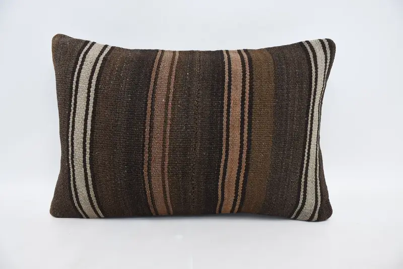 Pillow Sham, Interior Designer Pillow, Throw Kilim Pillow, Customized Pillow Case, 16x24 Brown Cushion Cover, Boho Pillow Sham Cover - 1
