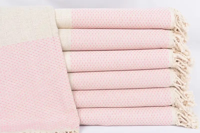 Handmade Pink Polka Dot Turkish Bath Towel, 70x40 Inches