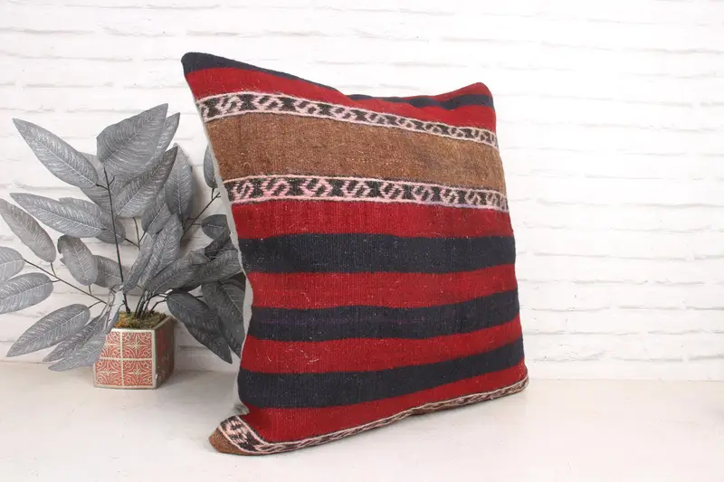 Bright Pillow Case, 24x24 Red Cushion, Interior Designer Pillow, Morroccon Kilim Cushion Pillow Sham, Pillow Cover, Kilim Cushion Sham, Boho Pillow - 3