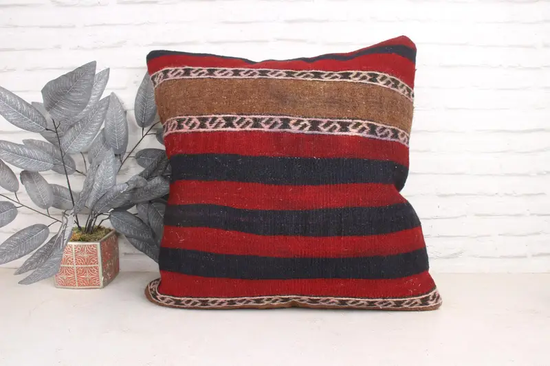 Bright Pillow Case, 24x24 Red Cushion, Interior Designer Pillow, Morroccon Kilim Cushion Pillow Sham, Pillow Cover, Kilim Cushion Sham, Boho Pillow - 1