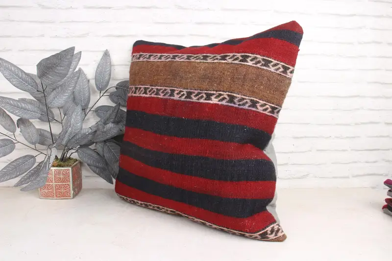 Bright Pillow Case, 24x24 Red Cushion, Interior Designer Pillow, Morroccon Kilim Cushion Pillow Sham, Pillow Cover, Kilim Cushion Sham, Boho Pillow - 4