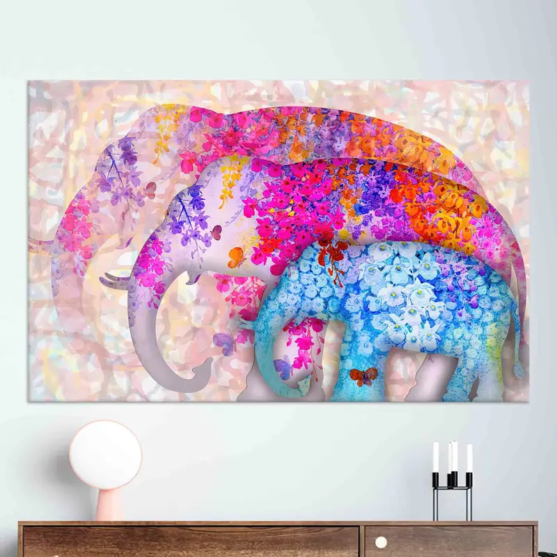 Modern Floral Elephant Canvas: Vibrant Art for Your Space