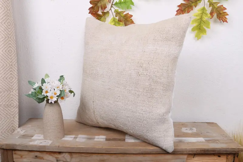 Boho Pillow Sham Cover, Handmade Kilim Cushion, Lounge Throw Pillow Cover, 18x18 White Pillow Case, Cushion, Interior Designer Pillow - 4