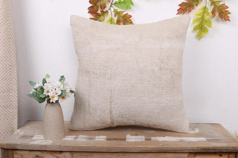 Boho Pillow Sham Cover, Handmade Kilim Cushion, Lounge Throw Pillow Cover, 18x18 White Pillow Case, Cushion, Interior Designer Pillow - 1