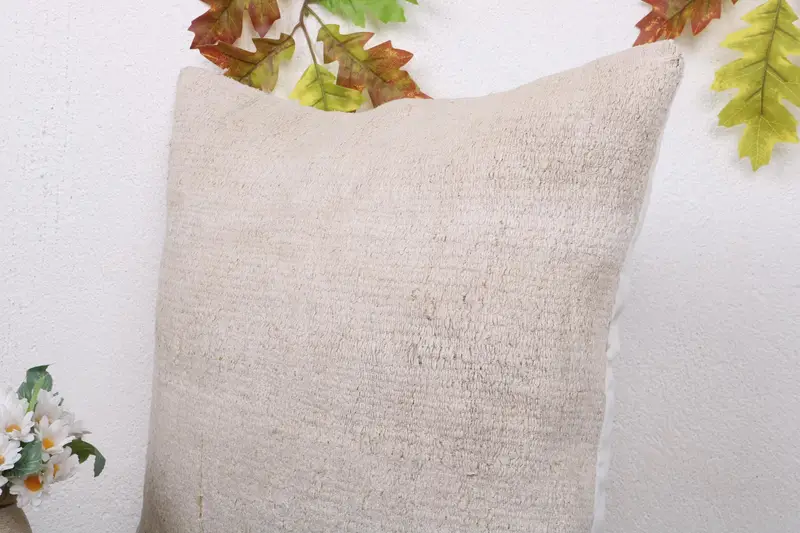 Boho Pillow Sham Cover, Handmade Kilim Cushion, Lounge Throw Pillow Cover, 18x18 White Pillow Case, Cushion, Interior Designer Pillow - 5