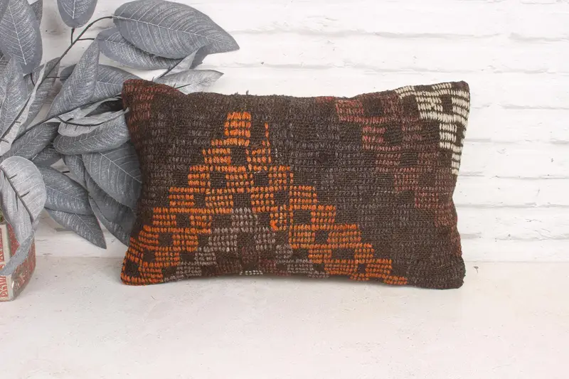 Interior Designer Pillow, Boho Pillow Sham Cover, Authentic Pillow Cover, 12x20 Brown Pillow Sham, Turkish Kilim Pillow, Pillow Sham - 1