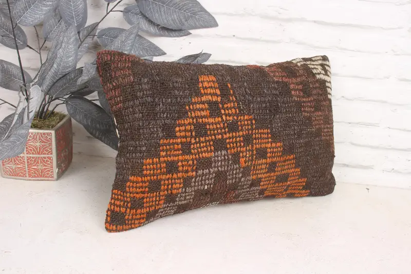 Interior Designer Pillow, Boho Pillow Sham Cover, Authentic Pillow Cover, 12x20 Brown Pillow Sham, Turkish Kilim Pillow, Pillow Sham - 3