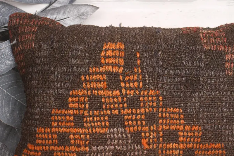 Interior Designer Pillow, Boho Pillow Sham Cover, Authentic Pillow Cover, 12x20 Brown Pillow Sham, Turkish Kilim Pillow, Pillow Sham - 2
