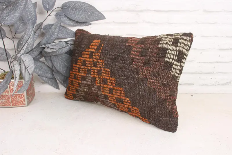 Interior Designer Pillow, Boho Pillow Sham Cover, Authentic Pillow Cover, 12x20 Brown Pillow Sham, Turkish Kilim Pillow, Pillow Sham - 4