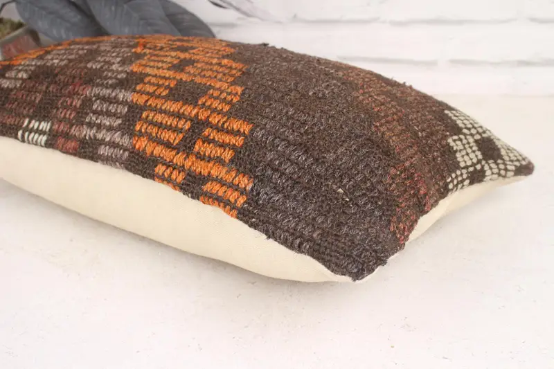 Interior Designer Pillow, Boho Pillow Sham Cover, Authentic Pillow Cover, 12x20 Brown Pillow Sham, Turkish Kilim Pillow, Pillow Sham - 6