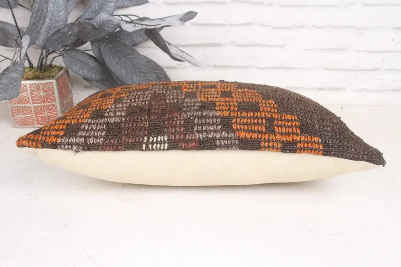 Interior Designer Pillow, Boho Pillow Sham Cover, Authentic Pillow Cover, 12x20 Brown Pillow Sham, Turkish Kilim Pillow, Pillow Sham - 5