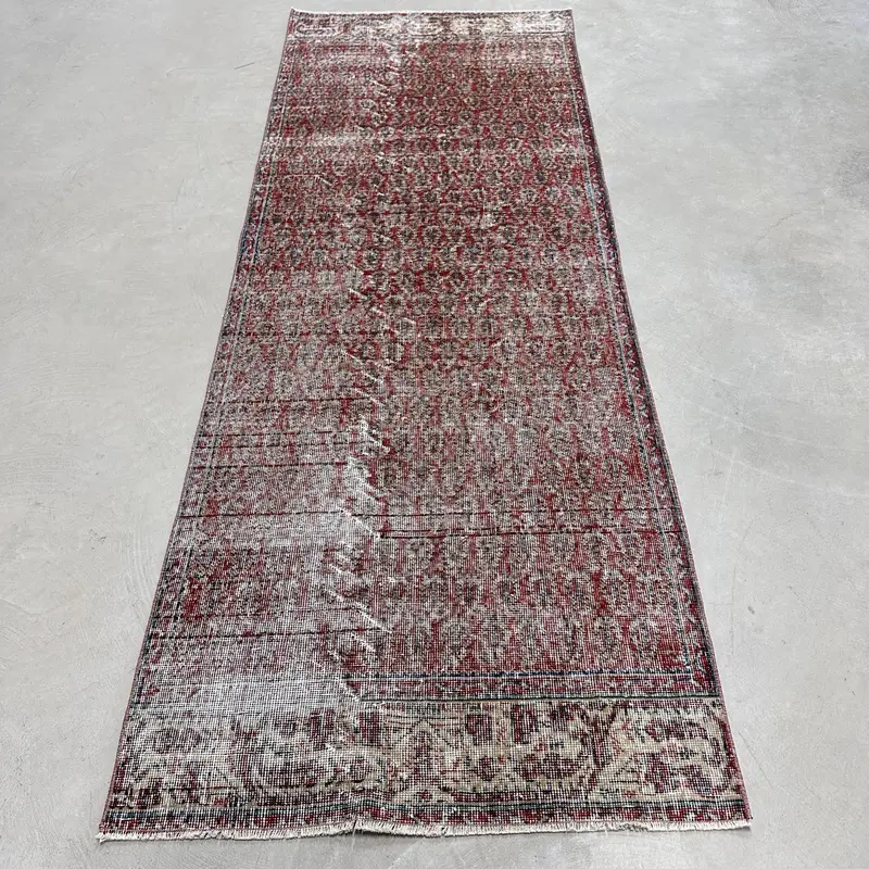 Vintage Rug, Runner 3.1x8.7 ft Turkish Rug, Red Ikat Wool Rug - 1