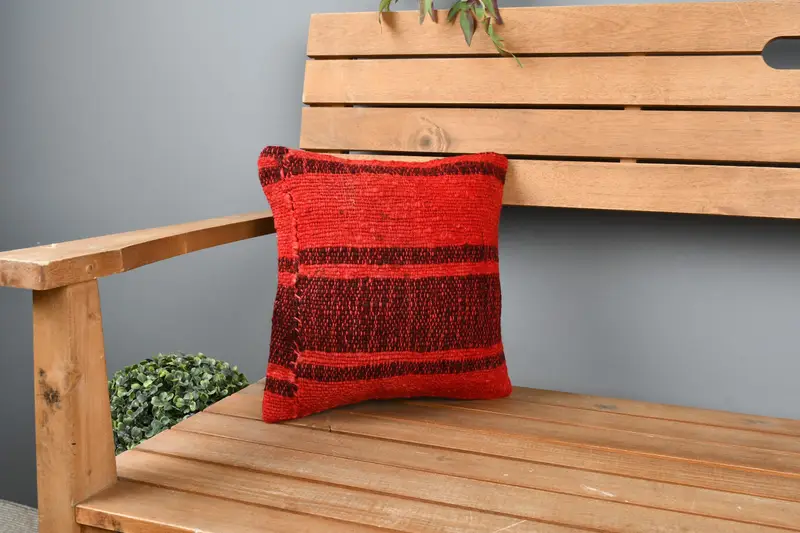 12x12 Red Pillow Sham, Shabby Chic Cushion, Pillow Case, Boho Pillow Sham Cover, Throw Kilim Pillow, Handmade Kilim Cushion - 1