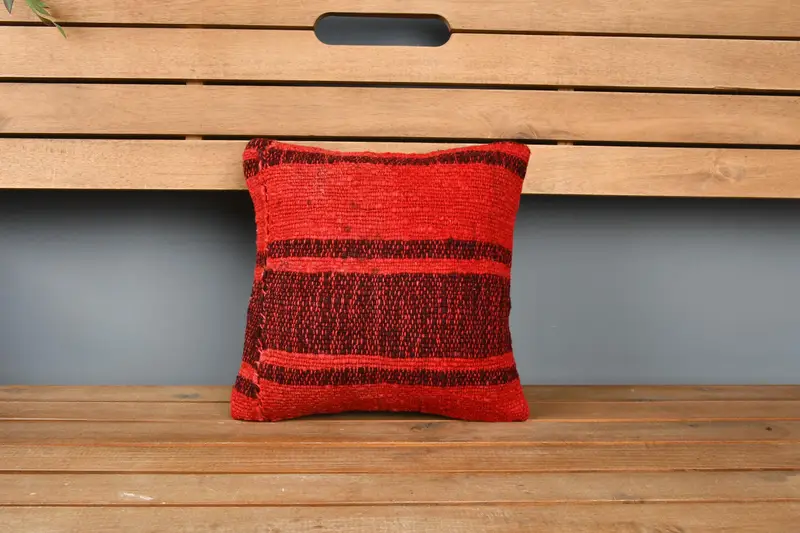 12x12 Red Pillow Sham, Shabby Chic Cushion, Pillow Case, Boho Pillow Sham Cover, Throw Kilim Pillow, Handmade Kilim Cushion - 6