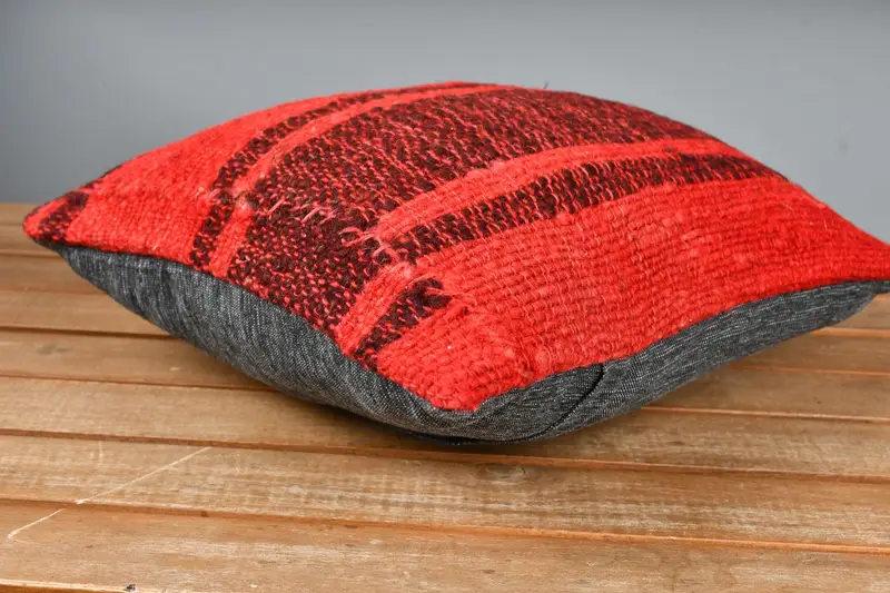 12x12 Red Pillow Sham, Shabby Chic Cushion, Pillow Case, Boho Pillow Sham Cover, Throw Kilim Pillow, Handmade Kilim Cushion - 4