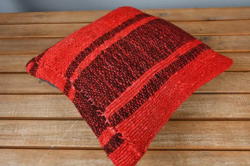 12x12 Red Pillow Sham, Shabby Chic Cushion, Pillow Case, Boho Pillow Sham Cover, Throw Kilim Pillow, Handmade Kilim Cushion - 2