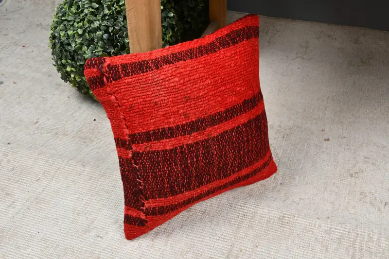 12x12 Red Pillow Sham, Shabby Chic Cushion, Pillow Case, Boho Pillow Sham Cover, Throw Kilim Pillow, Handmade Kilim Cushion - 7
