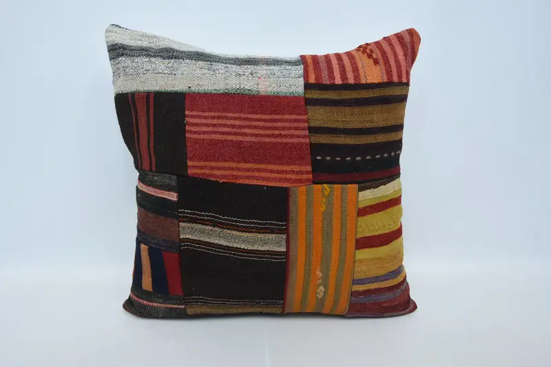 Large Square Vintage Striped Pillow, Antique Brown 70x70 cm Cushion Cover - 1