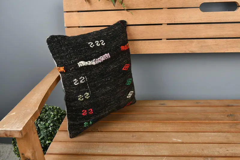 Turkish Kilim Pillow, Natural Pillow Case, Kilim Cushion Sham, Cushion Cover, Sofa Cushion Case, 14x14 Brown Cushion Case, Throw Kilim Pillow - 1