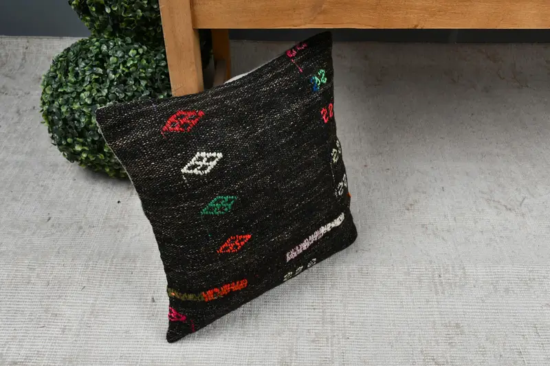 Turkish Kilim Pillow, Natural Pillow Case, Kilim Cushion Sham, Cushion Cover, Sofa Cushion Case, 14x14 Brown Cushion Case, Throw Kilim Pillow - 7