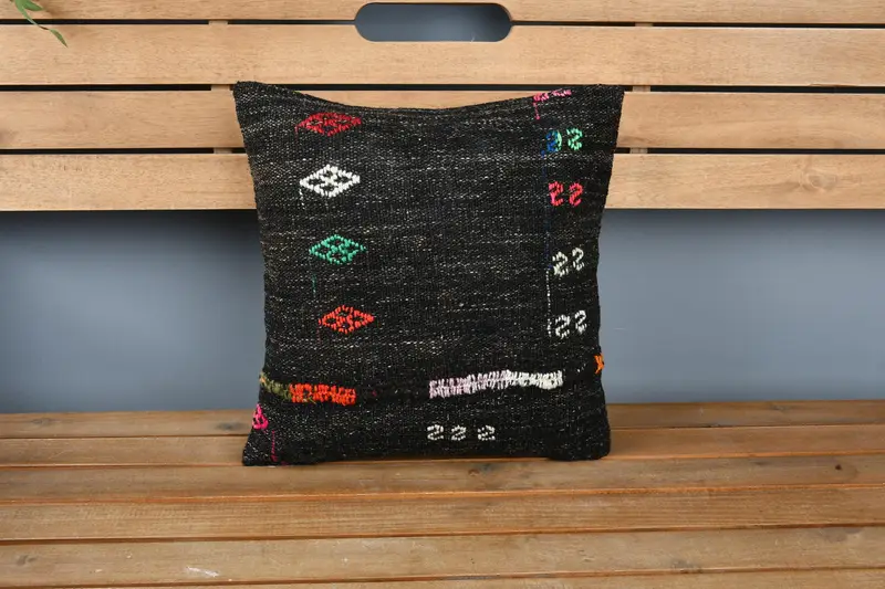 Turkish Kilim Pillow, Natural Pillow Case, Kilim Cushion Sham, Cushion Cover, Sofa Cushion Case, 14x14 Brown Cushion Case, Throw Kilim Pillow - 6