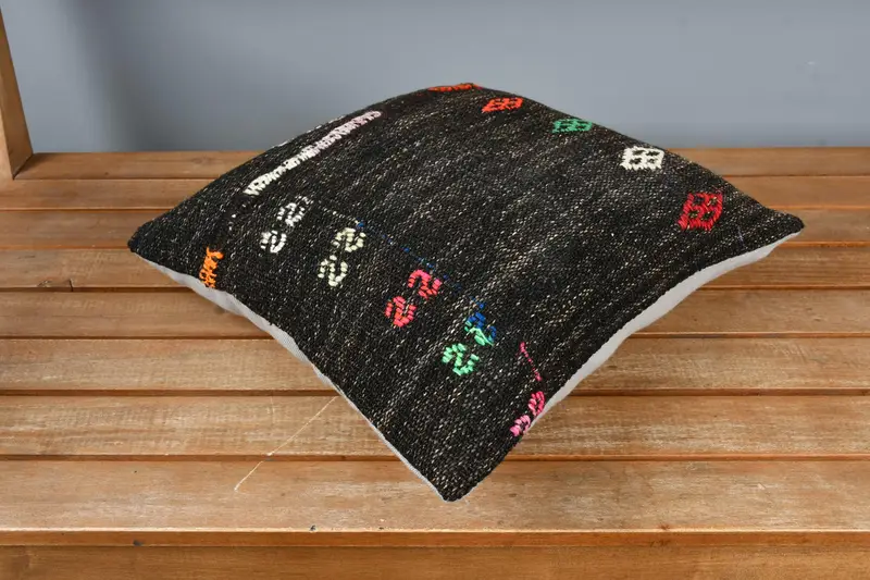 Turkish Kilim Pillow, Natural Pillow Case, Kilim Cushion Sham, Cushion Cover, Sofa Cushion Case, 14x14 Brown Cushion Case, Throw Kilim Pillow - 2