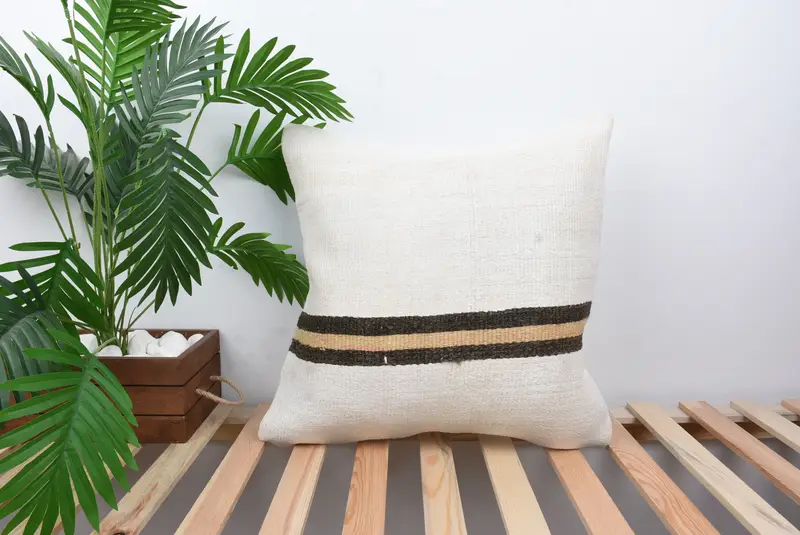 Boho Pillow Sham Cover, Boho Pillow, Decorative Throw Pillow Sham, Cushion Case, 20x20 White Pillow Cover, Pillow for Couch, Cozy Throw Cushion - 1