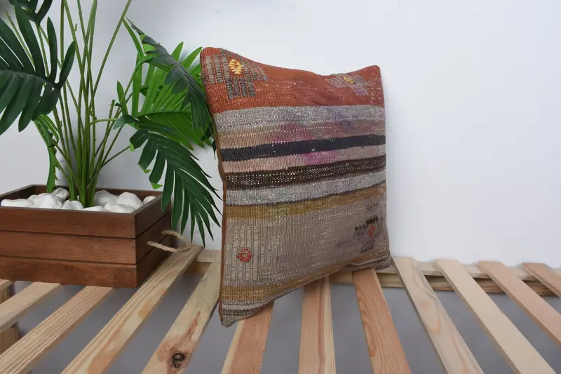 Throw Kilim Pillow, Vintage Kilim Throw Pillow, Kilim Pillow Cover, Morroccon Kilim Cushion Pillow, 16x16 Red Cushion Case, Cushion Case - 4