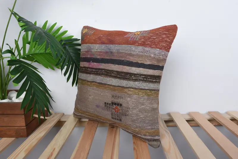 Throw Kilim Pillow, Vintage Kilim Throw Pillow, Kilim Pillow Cover, Morroccon Kilim Cushion Pillow, 16x16 Red Cushion Case, Cushion Case - 5