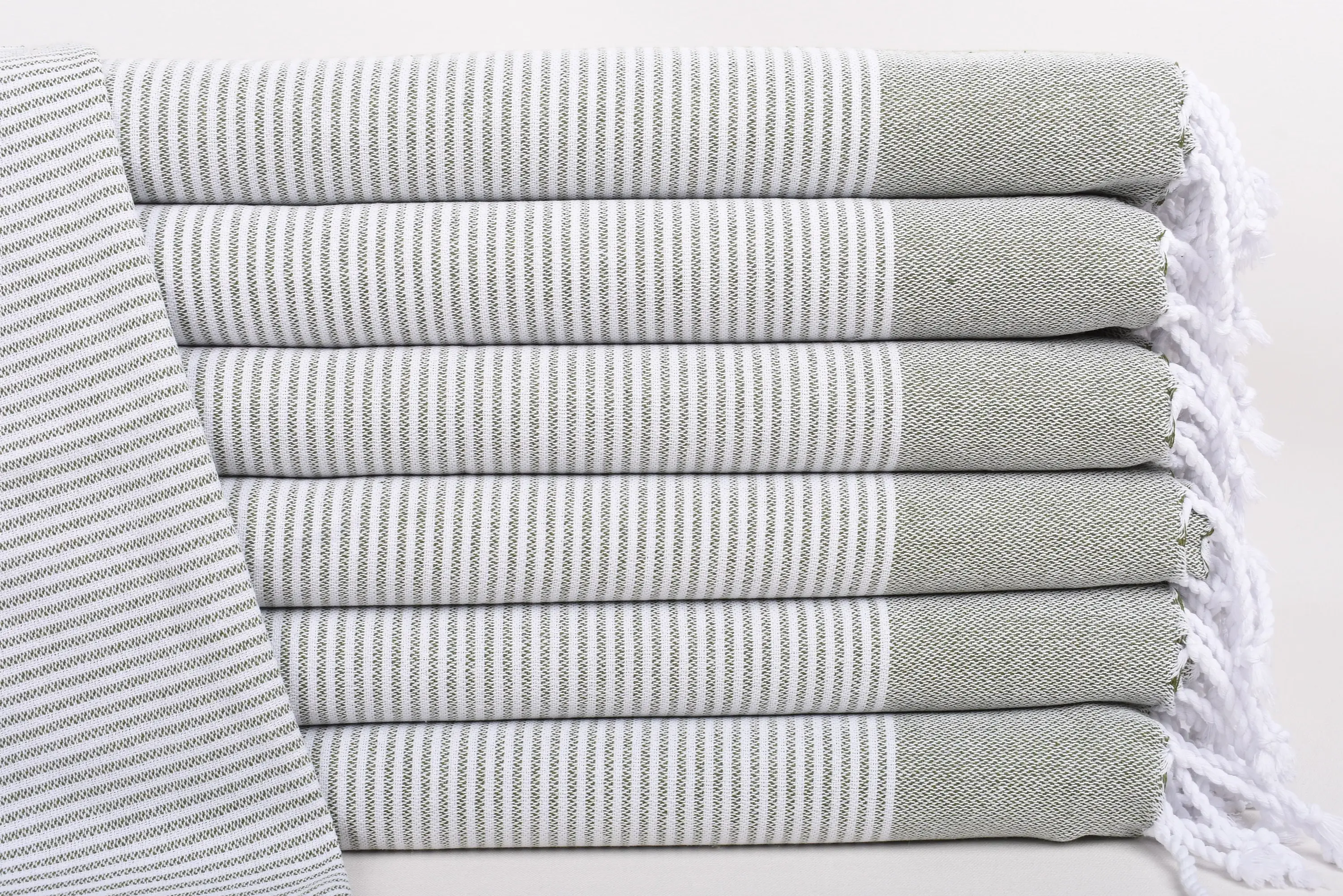 Hand Towel Monogrammed Khaki Green 1 Striped Cotton, 40x18 Inches - 1