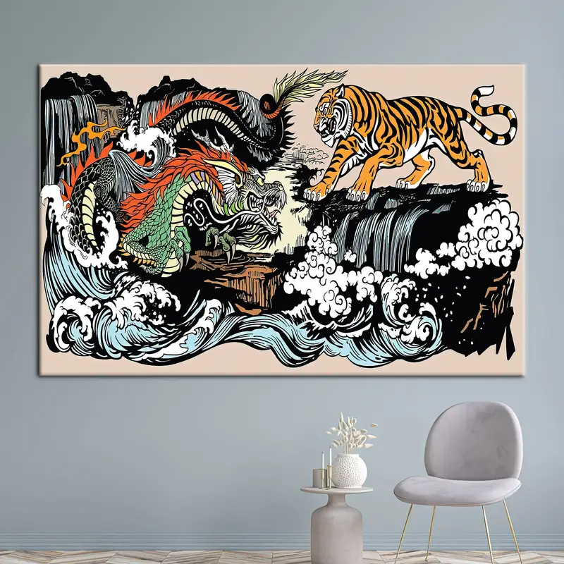 Yin Yang Dragon Tiger Printed Canvas: Harmony in Art