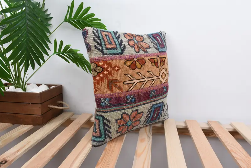 Cushion Case, Ethnic Throw Pillow Case, Interior Designer Pillow, Vintage Kilim Pillow, Home Decor Pillow, 14x14 Green Cushion - 4